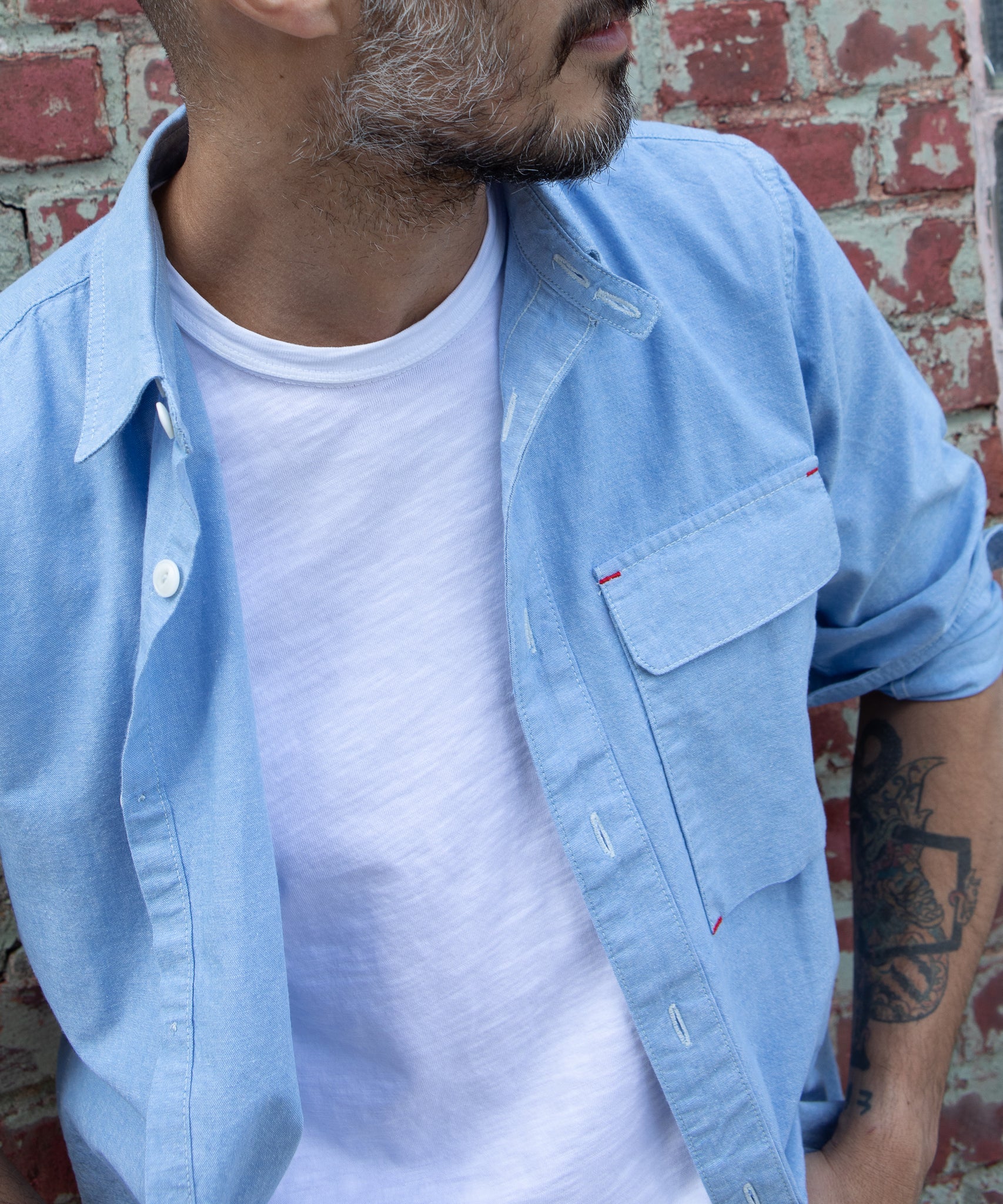 Blackthorn Denim Light Blue Hudson Work Shirt by John Gallagher #color_light-blue