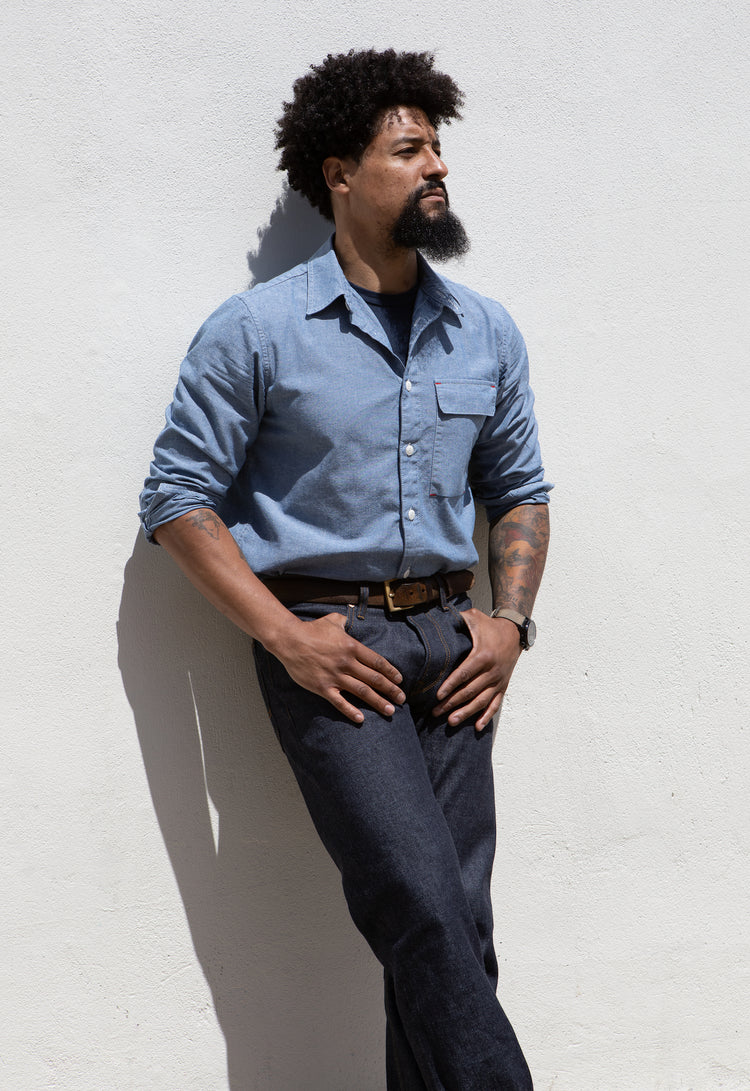 Blackthorn Denim Big Gally and Mid-Blue Hudson Work Shirt by John Gallagher