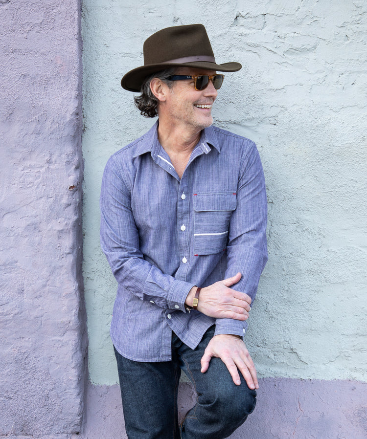Blackthorn Denim High-Low Blue Hudson Work Shirt by John Gallagher #color_high-low-blue