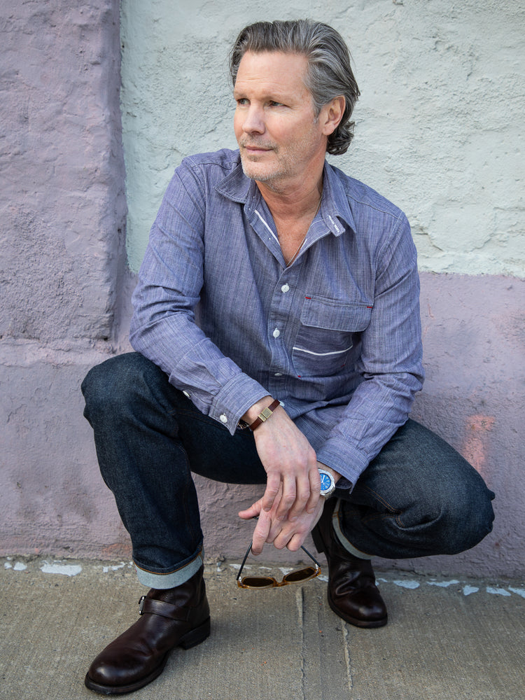 Blackthorn Denim High-Low Blue Hudson Work Shirt by John Gallagher #color_high-low-blue