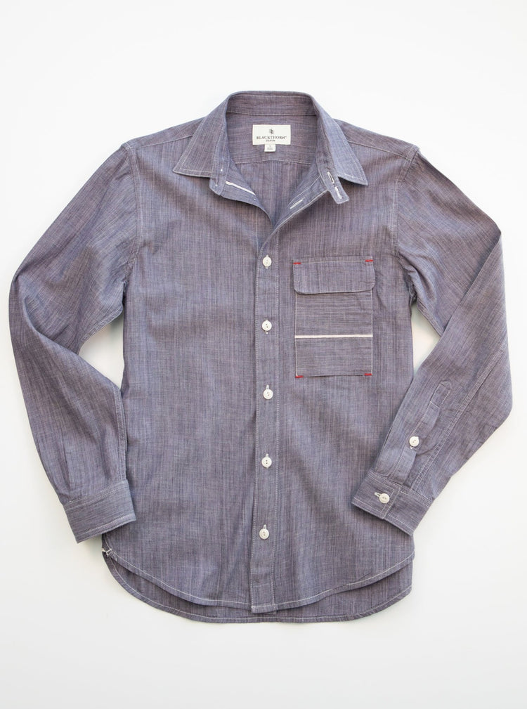 Blackthorn Denim High-Low Blue Hudson Work Shirt by John Gallagher #color_high-low-blue